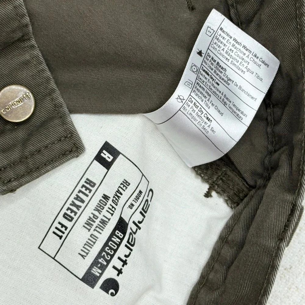 Carhartt Carpenter Pants Mens 34x30 Olive Green Relaxed Fit B324-DFE Nice!